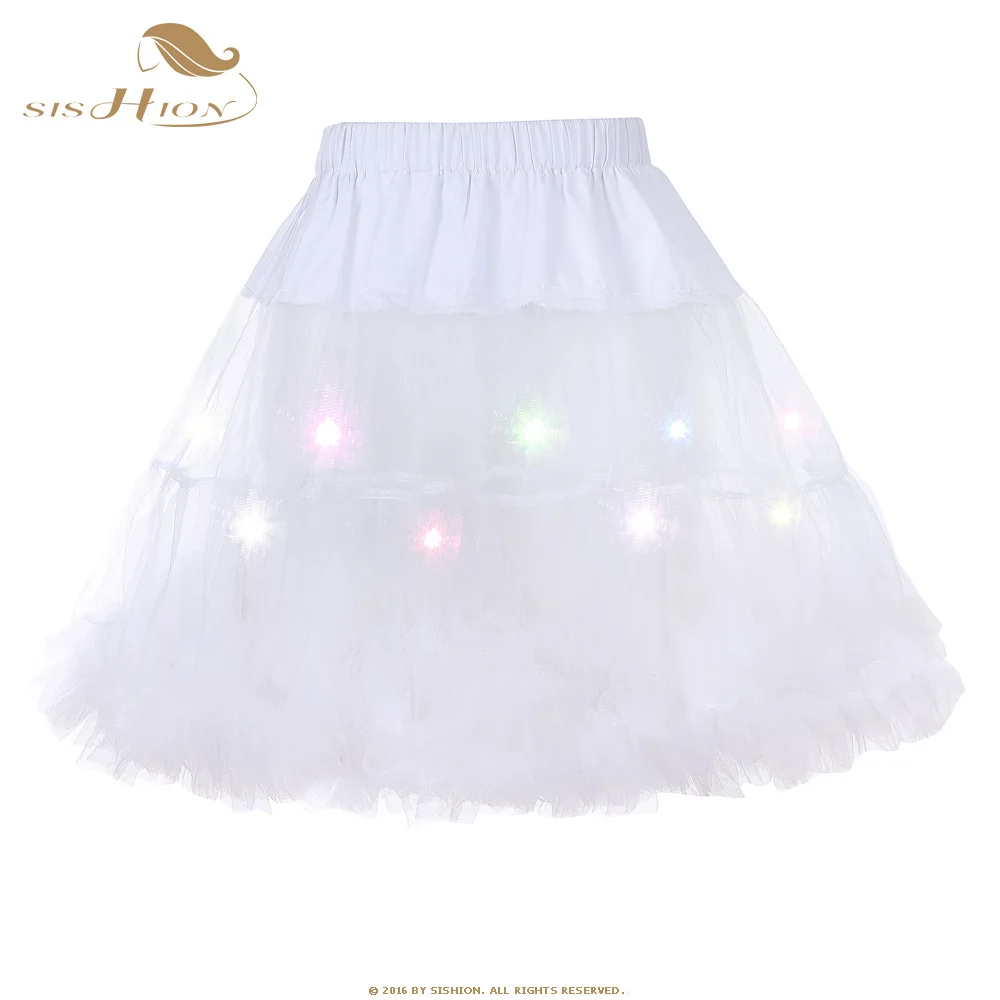 

SISHION Women Tulle Tutu Skirt Mini Fancy Adult Petticoat Fluffy Yarn Ballet Dance Skirt Party LED Light Up Tutu Skirts White