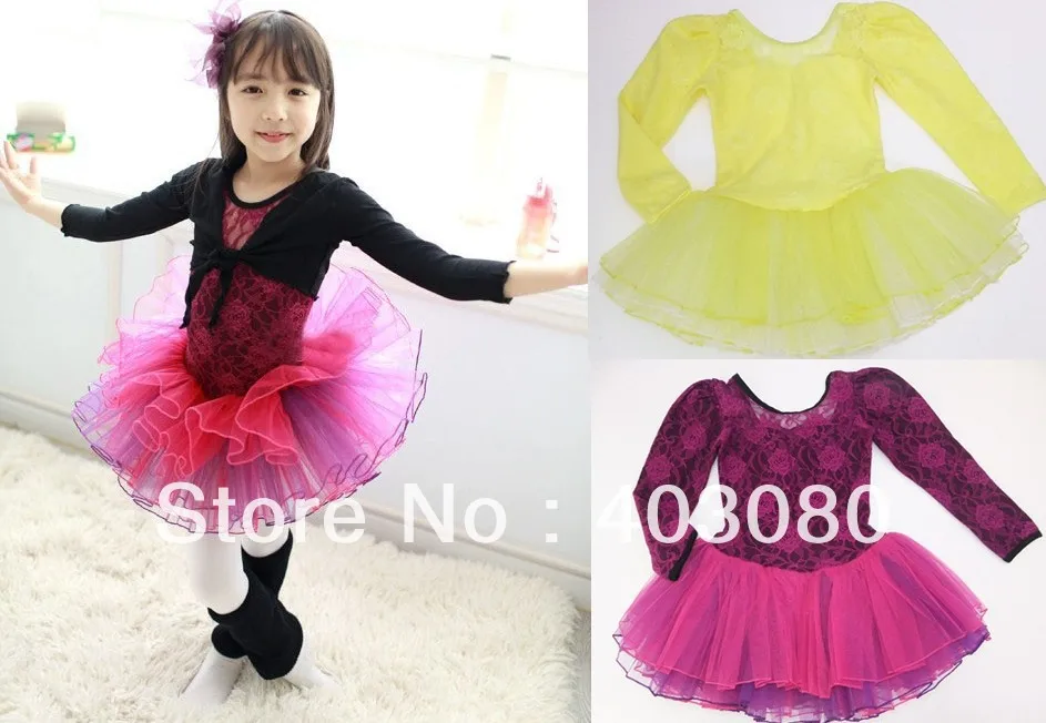 

Fast shipping wholesale 4-8 years Korea yellow Long sleeve Children's ballet skirt,girls braces skirt dancing dress