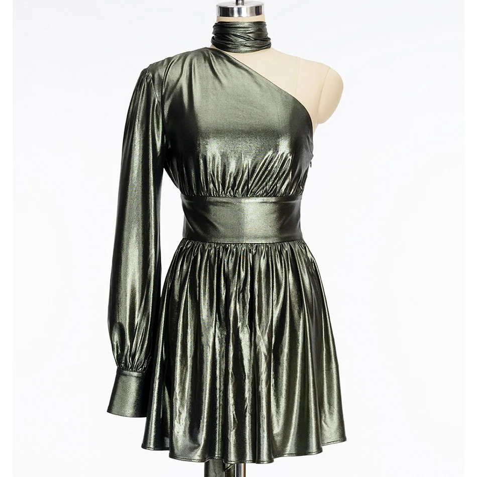 2017 женское сексуальное платье на одно плечо с золотым покрытием A181 | Женская