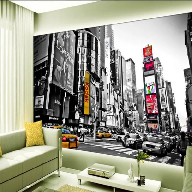 Wellyu пользовательские большие фрески Ретро черный и белый Нью-Йорк Таймс квадрат