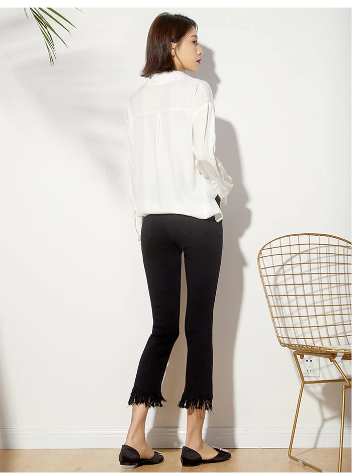 LEIJIJEANS, Осенние, размера плюс L-6XL, одноцветные, черные, с кисточками, средняя талия, длина по щиколотку, стрейчевые, джинсовые, обтягивающие, расклешенные джинсы для женщин 6132