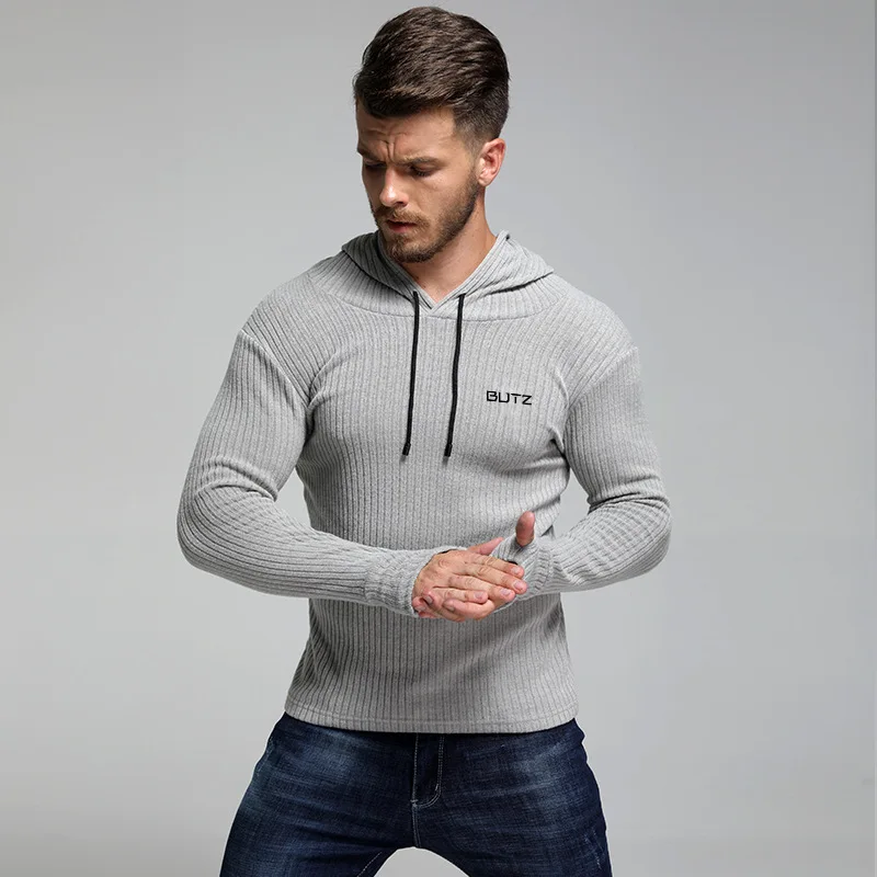 2018 черные мужские футболки для бега с капюшоном тонкая футболка длинным рукавом