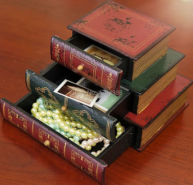 

Takagism game props Storage Drawers Wooden Jewelry Box Classic 3 drawer 3-Stack Books drawer Set for real life room escapge