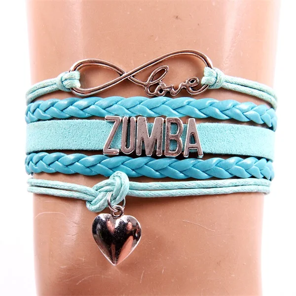 sky blue Браслет Infinity Love ZUMBA из искусственной кожи, плетеные браслеты, браслеты-шармы с веревочками для женщин и мужчин, ювелирные изделия черного, красного, розового, синего цвета - Окраска металла: sky blue
