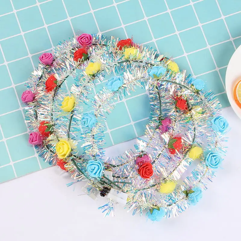 LED Light Flower Headdress Twinkle Crown Garland Wreath Headband Night Party Banquet birthday wedding|Сверкающие товары для