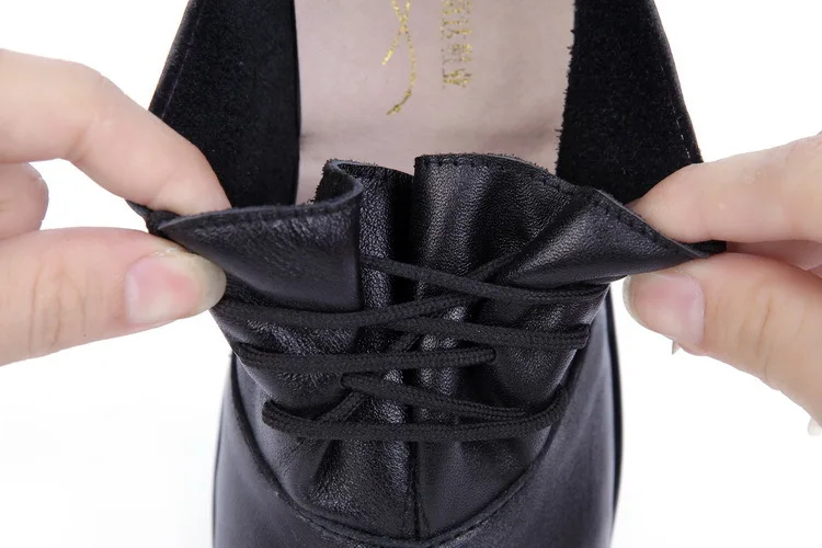 

Plus Size Black Genuine Leather Shoes Nice Autumn And Winter Women Shoes Wedges Platform Swing Shoes Weight Lose