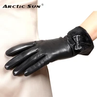 brand genuine leather gloves fashion women sheepskin gloves winter plus velvet elegant lady finger driving glove l151nc