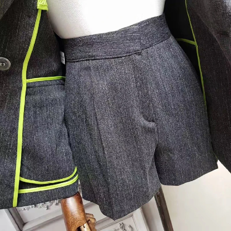Office Ladies 2 Pieces Set Women Pant Suit Hit Color Blazer Jacket & High Waist Shorts Female Short Suits 2019 Workwear Женская