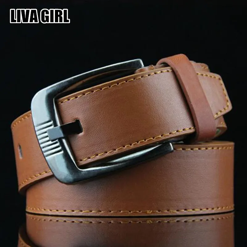 Liva Girl New Hot Male Business Solid Color PU Leather Belts Metal Buckle Male Accessories Luxury Tactical Military Style Casual