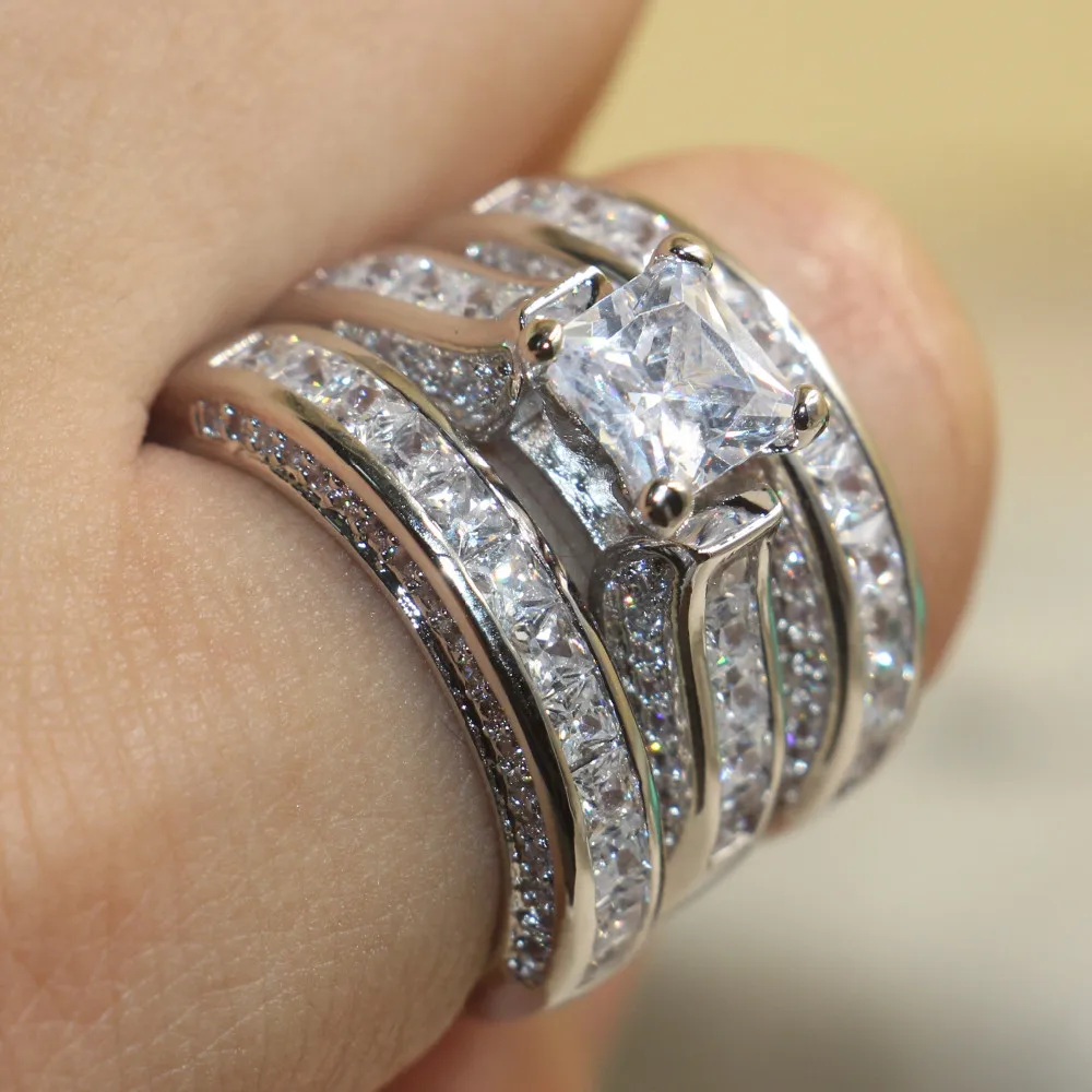 Choucong Wieck Princess Cut, брендовые ювелирные изделия, 925 пробы, серебряные, белые, прозрачные, 5А, CZ камни, свадебные, свадебные, женские кольца, подарок, размер 5-11