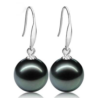 

ASHIQI vintage Noble Natural Tahitian pearl earring , Gold earrings for women 10-11mm Black Pearls jewelry