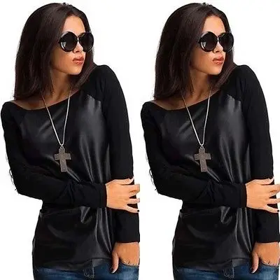 

Coat New Womens Sexy Scoop Neck Jumper Long Sleeve Clothing Women Tops Leather Casual Baseball Tee Blouse Shirts Outwear