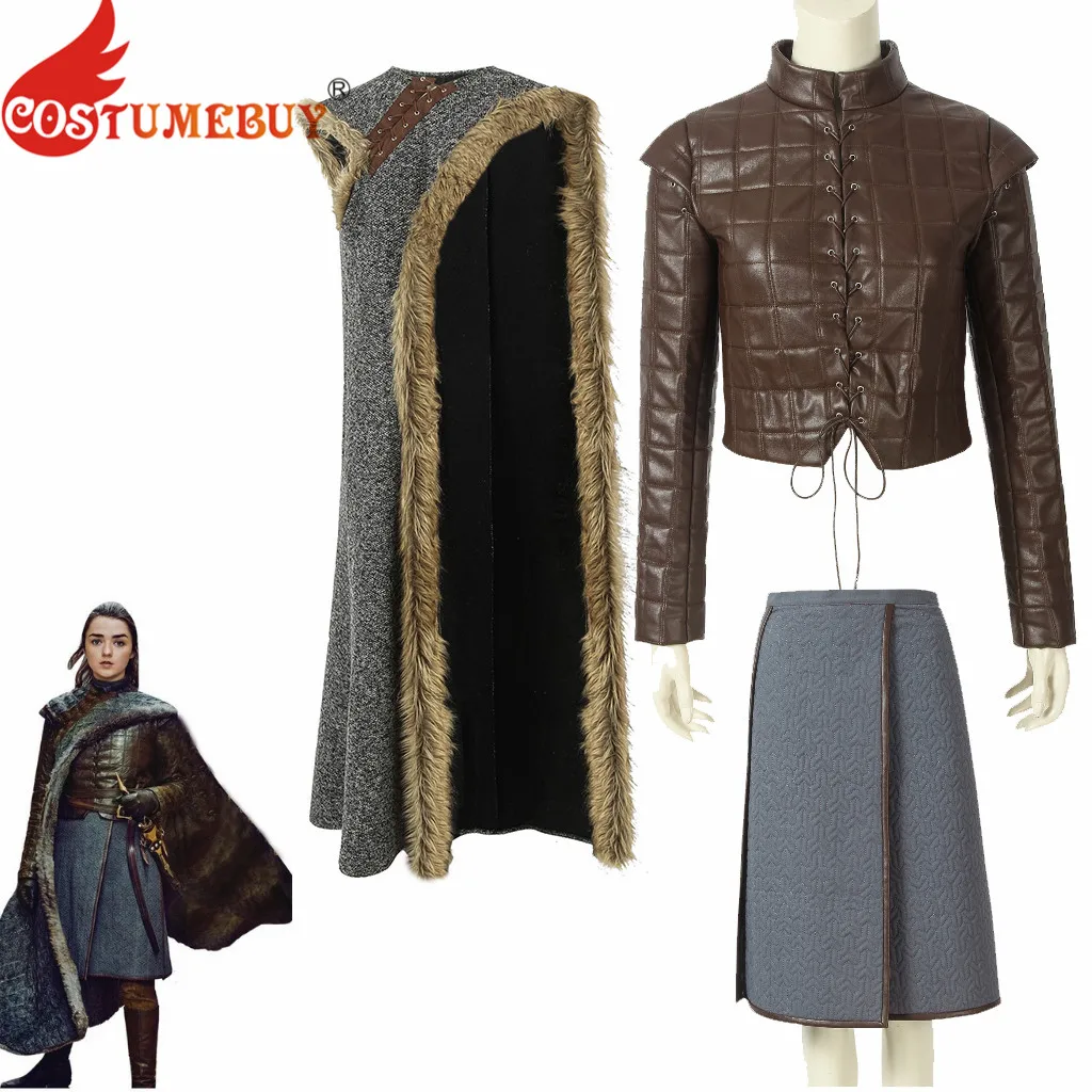 CostumeBuy престолов 8 костюм Арья Старк плащ Топ Юбка средневековый военный зимний