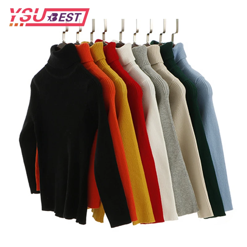 Детский свитер осенний с высоким воротником для девочек 1 6 лет Зимний вязаный