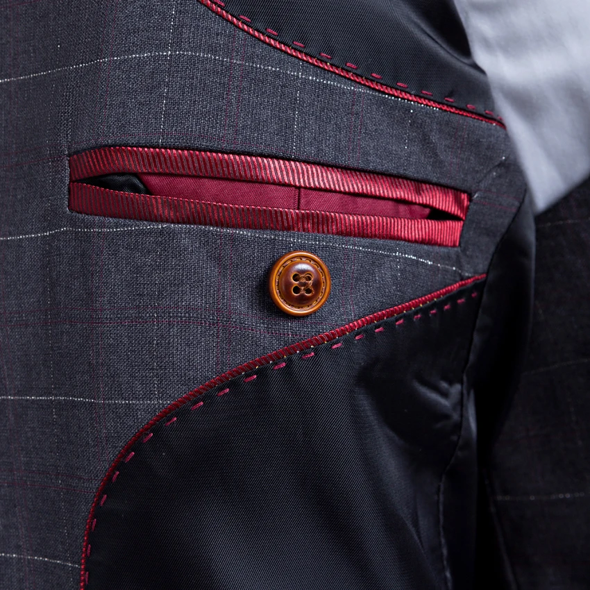 2019 серый пиджак смокинг для жениха Damier Проверьте Блейзер 2 кнопки куртка как Для