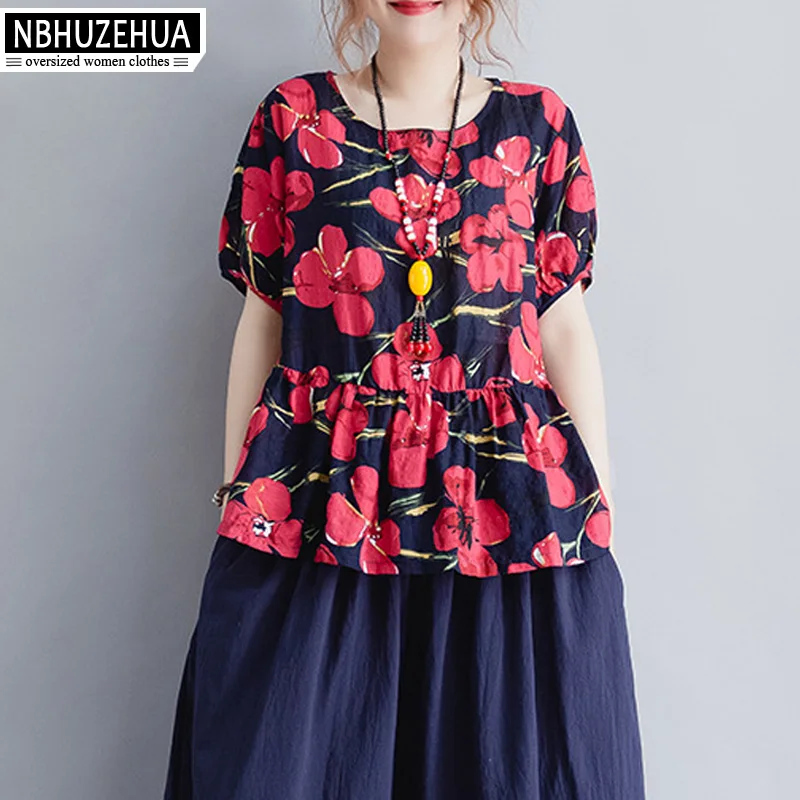 NBHUZEHUA A106 4XL 5XL Женские топы и блузки 2018 летняя белая черная блузка с цветочным