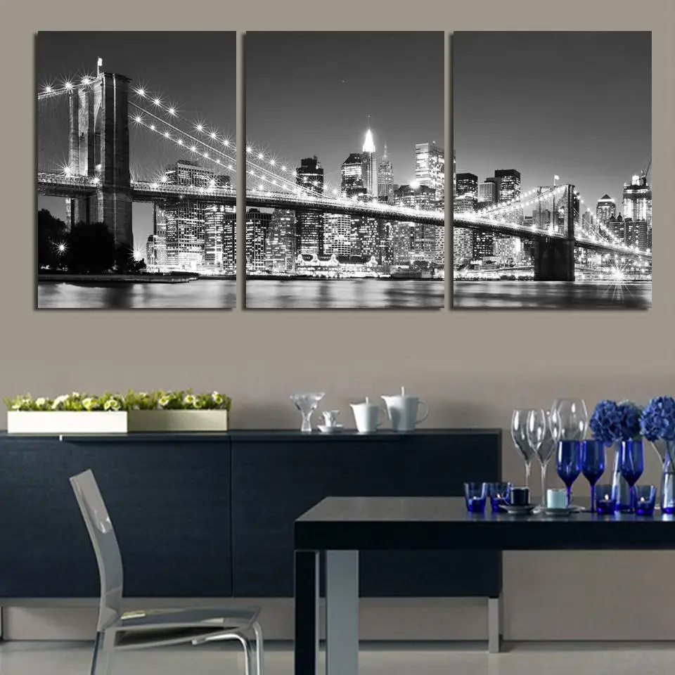 

Picture On Wall Loft Canvas Painting Fallout 3 Piece Unframed New York Brooklyn Bridge Print Wall Art Picture Fashion Home Decal