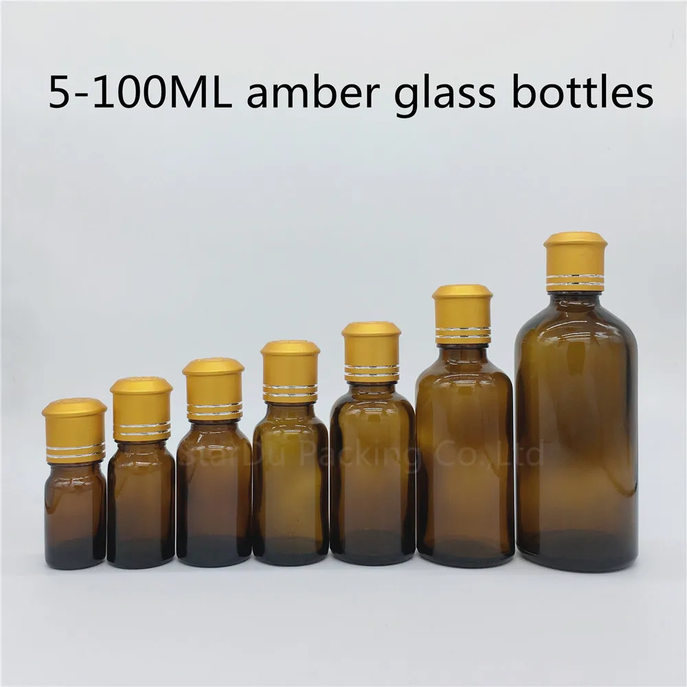 

5ml 10ml 15ml 20ml 30ML 50ml 100ml amber Glass Bottle, Vials Essential Oil Bottle with Decorative pattern cap 2pcs