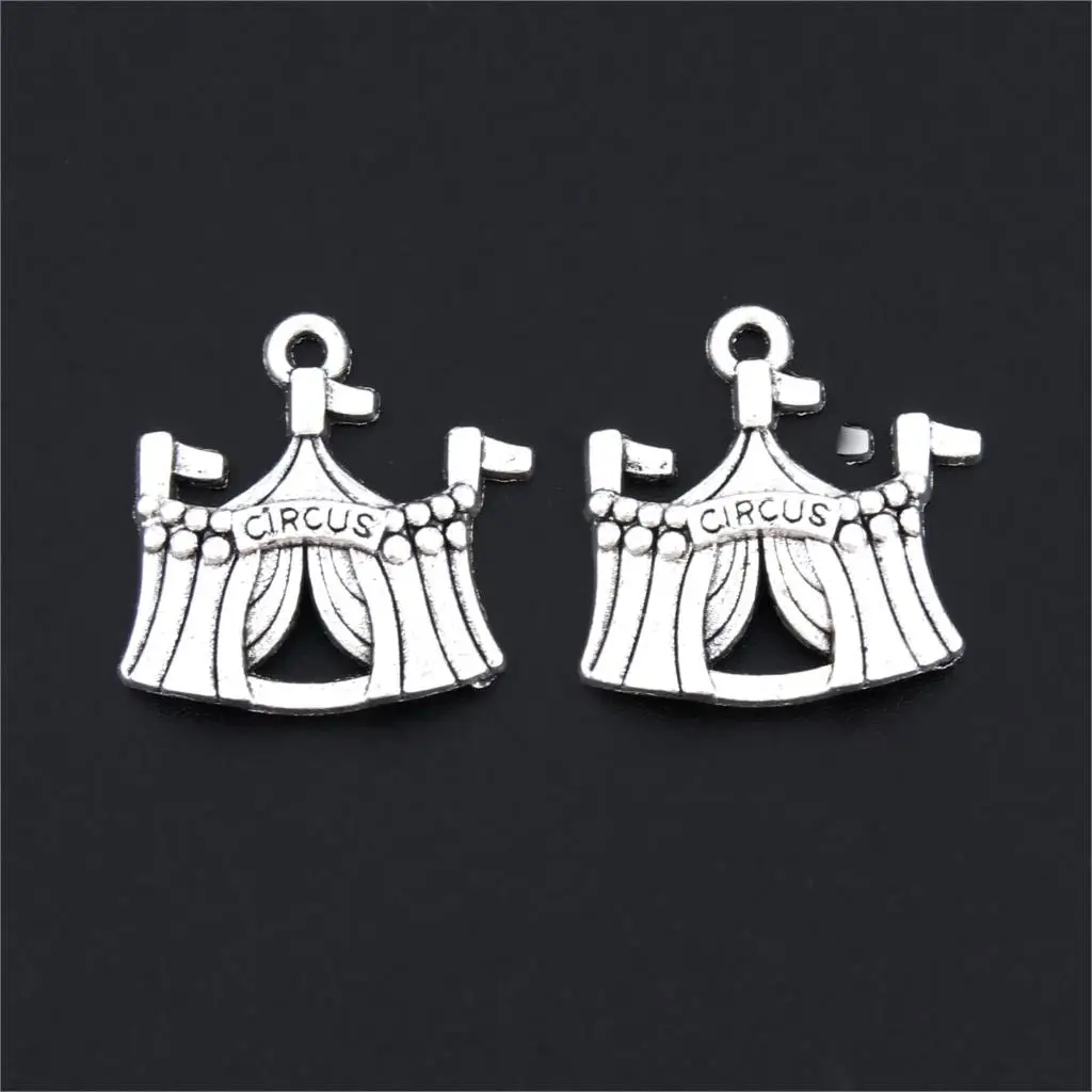 

10Pcs Silver Color Lovely Circus Tent Charms Message Carved Pendant Making Diy Necklaces Bracelet Jewelry 21X22mm A3228