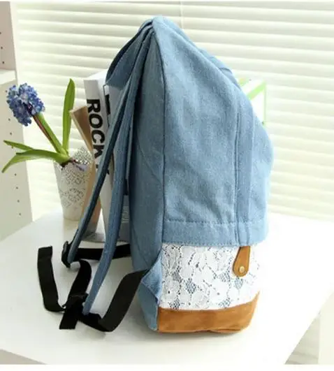 1 piece Floral Lace +Denim Canvas Women Bag Backpack School bag For Teenagers Ladies Girl Back Pack Schoolbag Bagpack Mochila | Багаж и