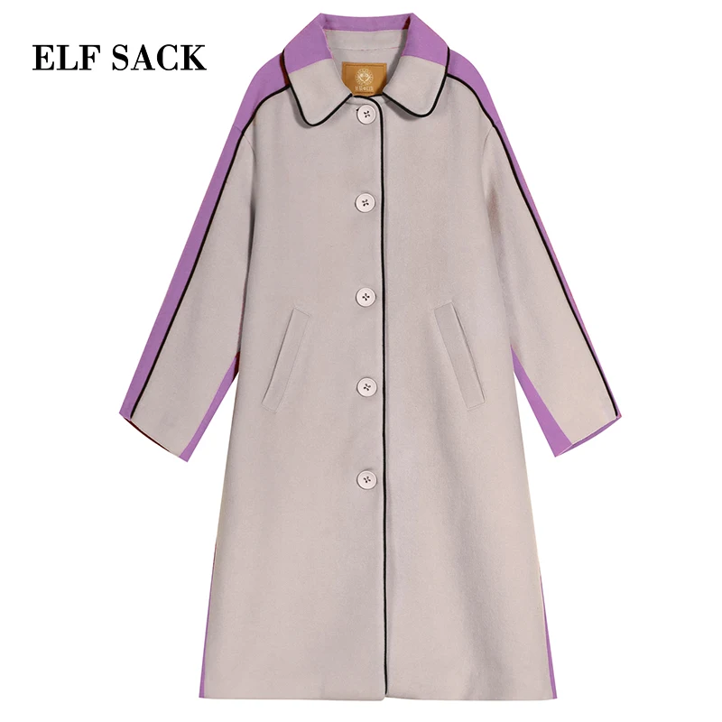 Женское шерстяное пальто ELF SACK длинное повседневное из 33.5% шерсти с широкой