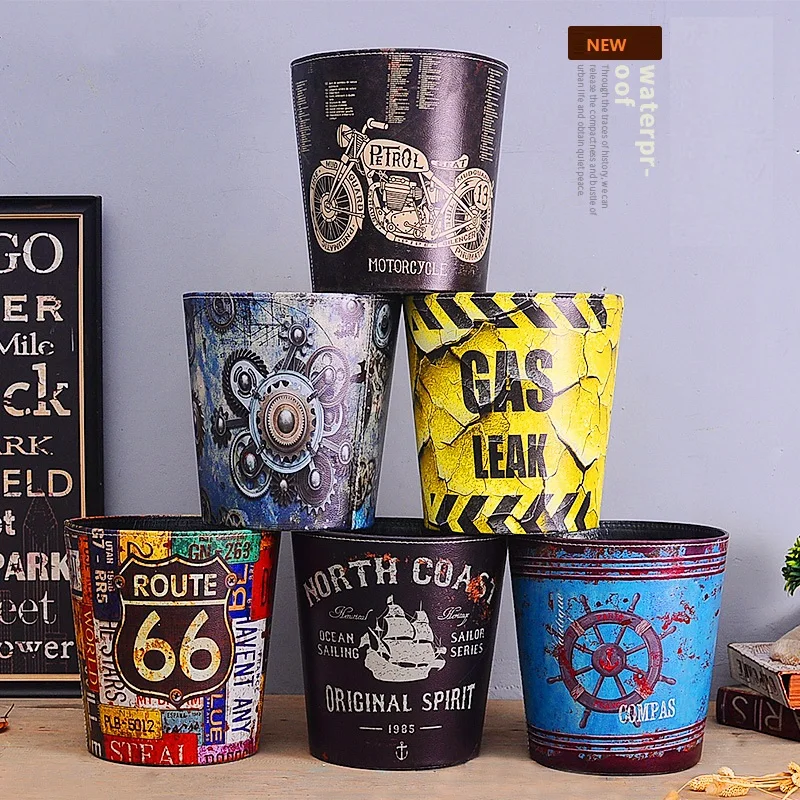 Ретро кожаные мусорные баки для Дома кухни гостиной украшение хранения ведро