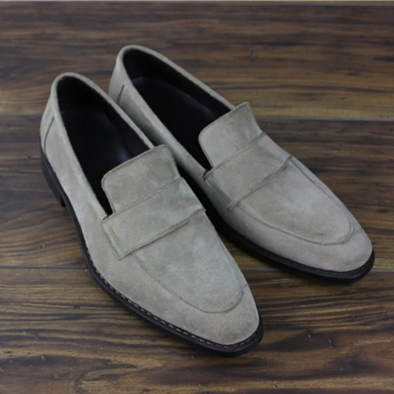 MALONEDA Brand 100% Full Genuine Leather Handmade Cow Suede Mens Loafers Slip On Grey Casual Shoes With Goodyear Handcraft | Обувь