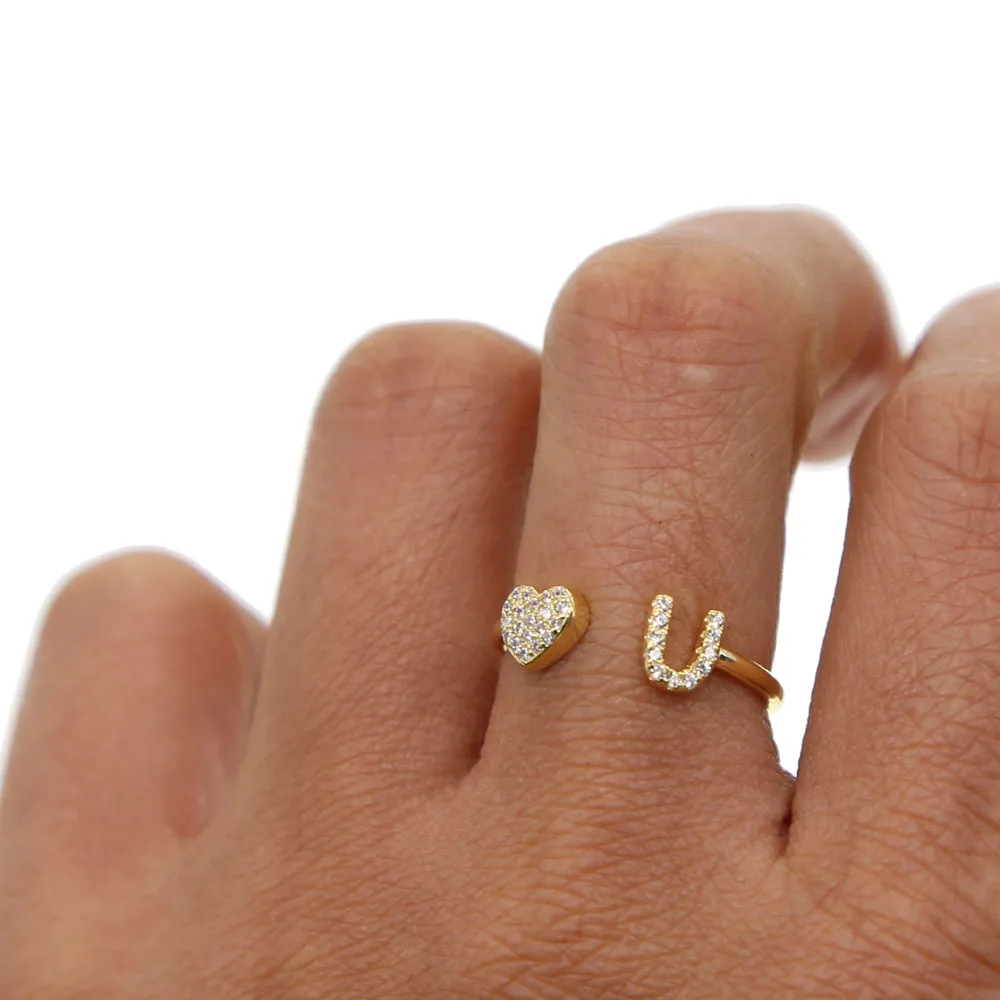 Минималистичное женское кольцо с буквой U в форме сердца из фианита свадебное