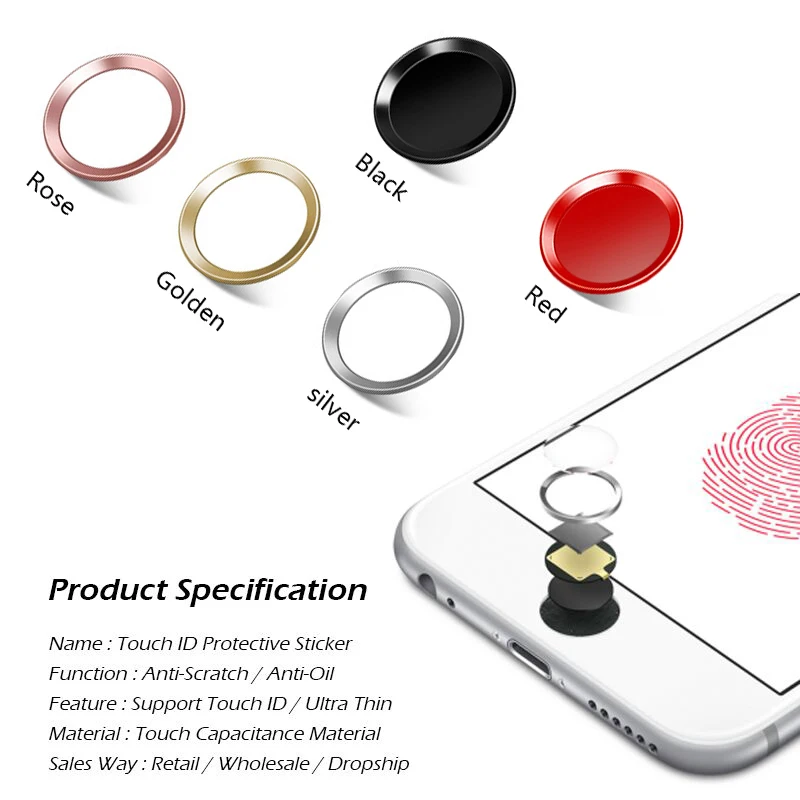 Универсальная наклейка на кнопку Домой для iPhone 8 7 6 6s Plus iPad Air 2 3 4 алюминиевая