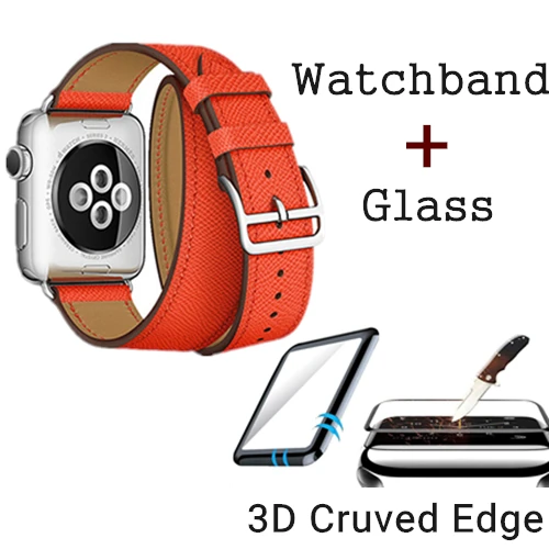 Orange Ремешок из натуральной кожи с логотипом Herm для Apple Watch Series 5, 4, 3, 2, 1, 44 мм, 40 мм, сменный ремешок для наручных часов iWatch - Цвет ремешка: Orange