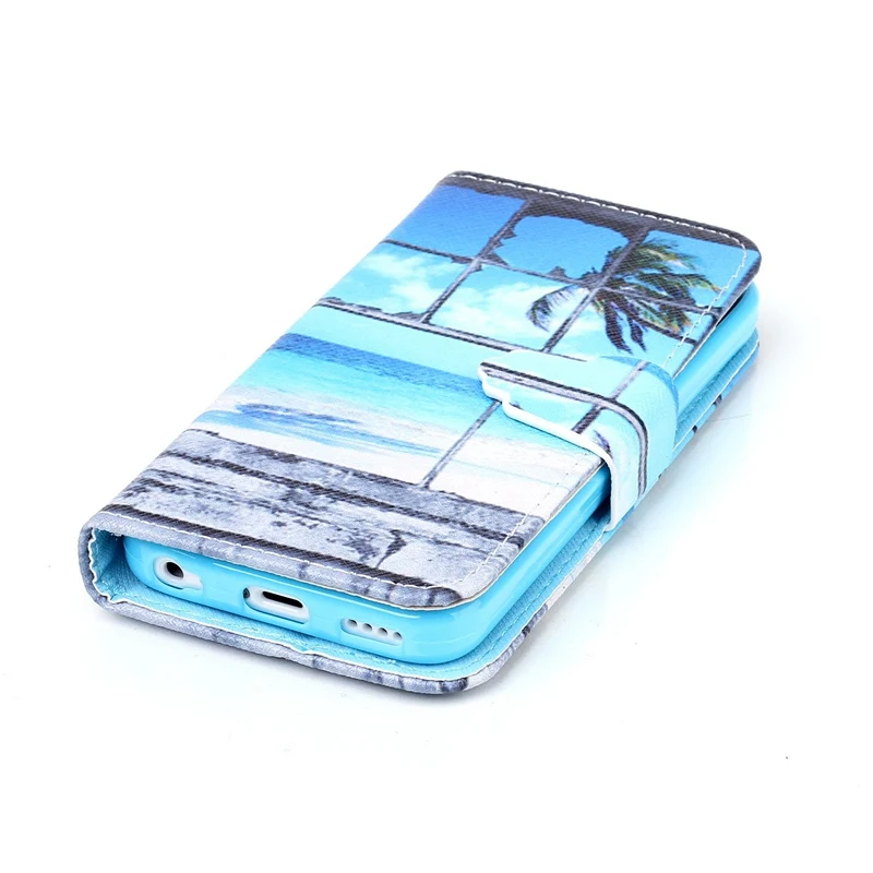 Красочным Узором Окна Закат Слот Для Карты Бумажник PU Кожа Стенд Флип Дело Чехол