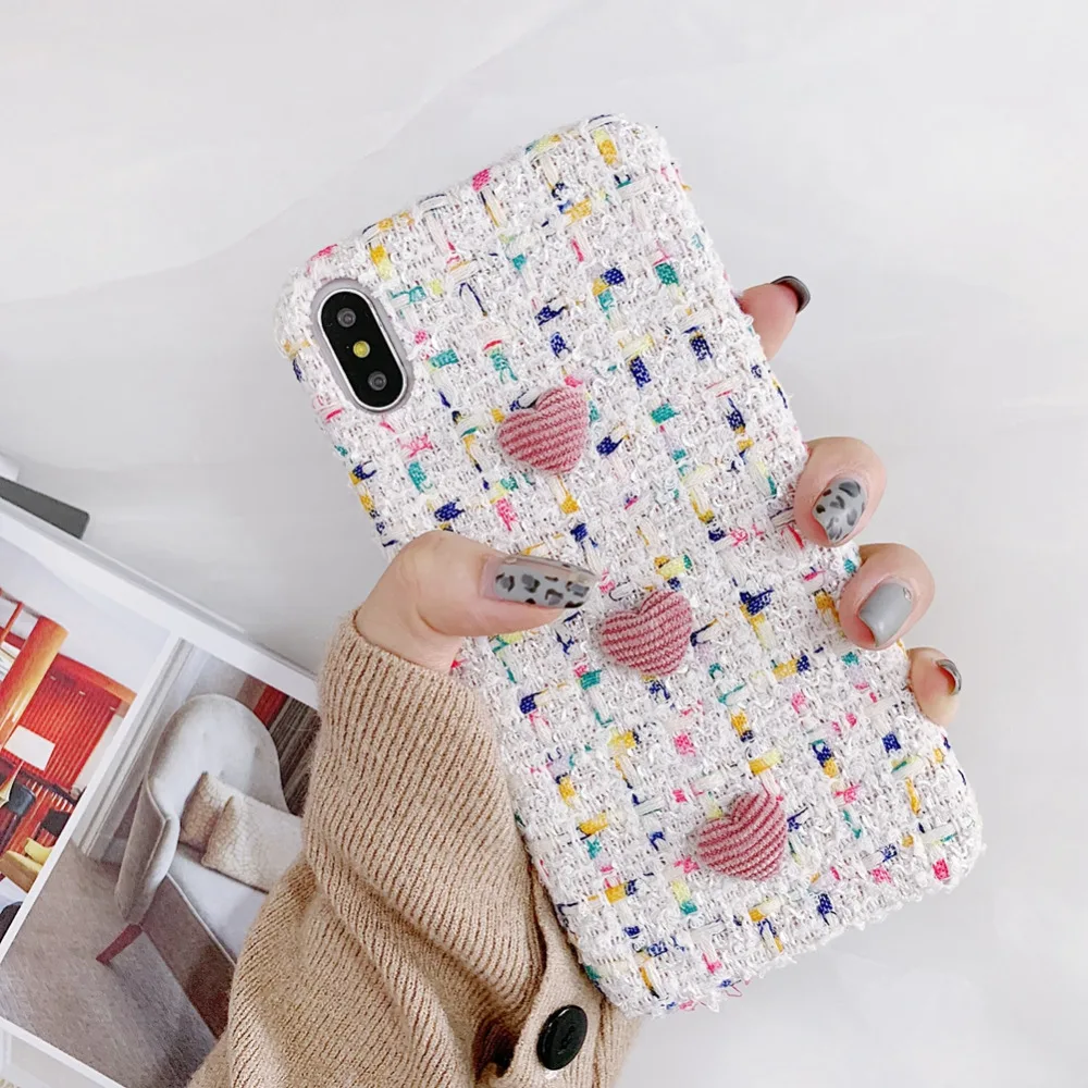 Fashion Woven Phone Case For iphone 6 6s 7plus 8 plus cover for X Xs max Xr love heart back pink/black/white capa |