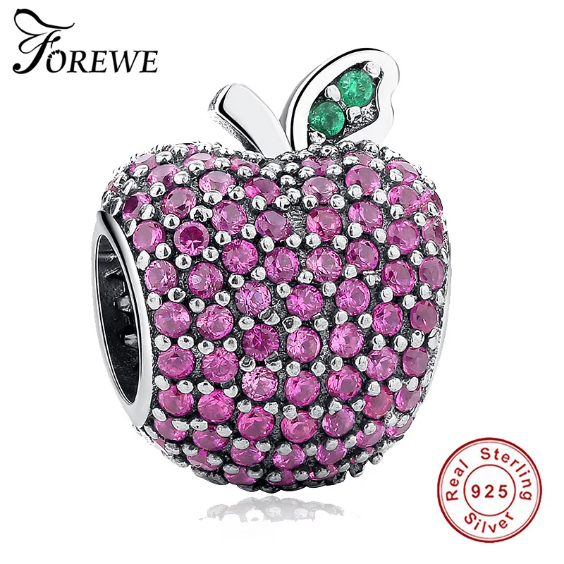 FOREWE Jewellery apple bead pink red colorful zirconia beads 925 sterling silver Fit Original Charms Bracelet Jewelry | Украшения и