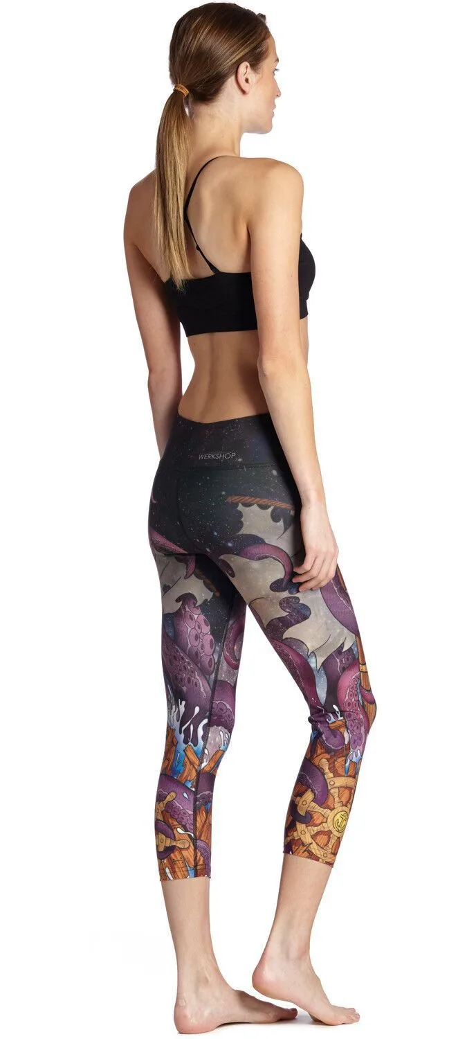 Женские леггинсы для фитнеса быстросохнущие штаны до середины голени с принтом