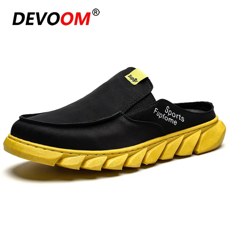 Black-Yellow Модные мужские шлепанцы без задника; мужские шлепанцы без шнуровки; мужские тапочки; мужские летние сандалии; мужские тапочки; светильник; мужская повседневная обувь - Цвет: Black-Yellow