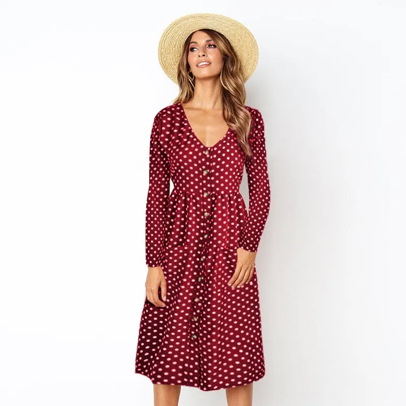 Nitree Новая мода осень Для женщин с длинным рукавом Sexy v образным вырезом платье в