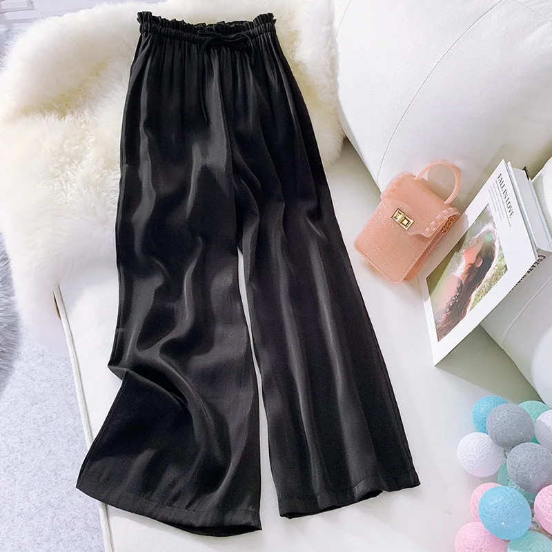 Новинка 2019 уличная одежда женские Сатиновые штаны летние с высокой талией и