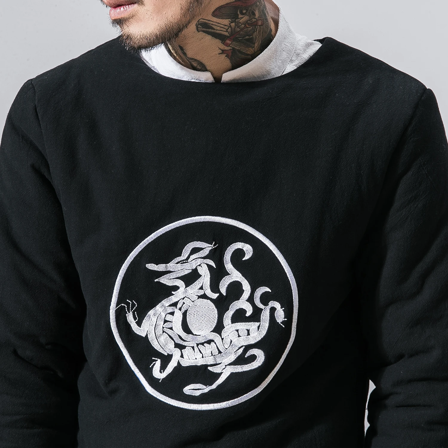 Bumpybeast зимняя мужская конопли хлопок вышивка дракон Круглый воротник утолщенной