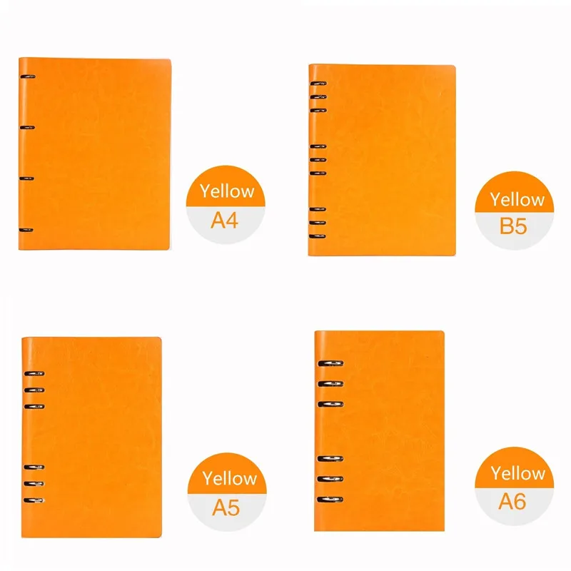 Yellow A6/A5/B5/A4 спиральный блокнот 6 колец кожаный жесткий чехол свободный лист Личный Дневник Журнал деловой планировщик Органайзер - Цвет: Yellow