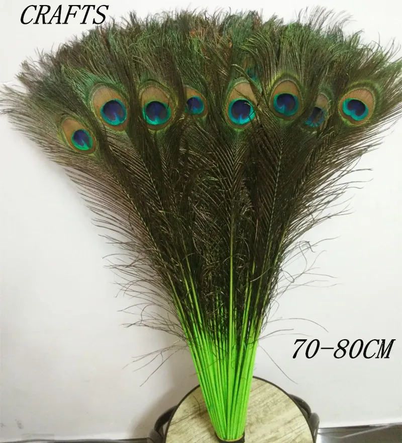 green 70-80cm 50 шт. качественные натуральные перья павлина, 25-30 см/70-80 см DIY-Свадьба, гостиная, Декорированная ваза для цветов - Цвет: green 70-80cm