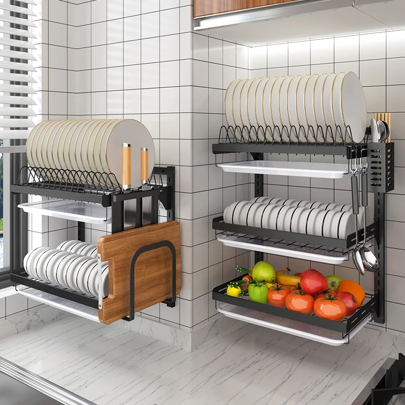 Черная краска чаша из нержавеющей стали подставка кухонная полка 3 этажа