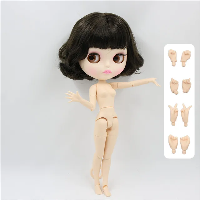Заводская кукла blyth BL950, короткие волосы, темно-коричневые, черные волосы, матовое лицо, новая Лицевая панель, губы, вырезание, белая кожа, соединение тела, 30 см, 1/6 - Цвет: doll with hands B