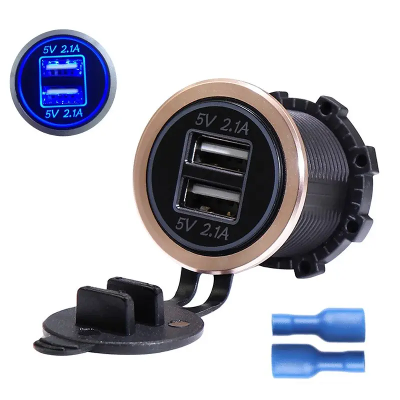 Gold blue DC 12V 24V 4.2A Мотоцикл лодка автомобиль двойной USB зарядное устройство для мобильного телефона планшета ПК - Название цвета: Gold blue