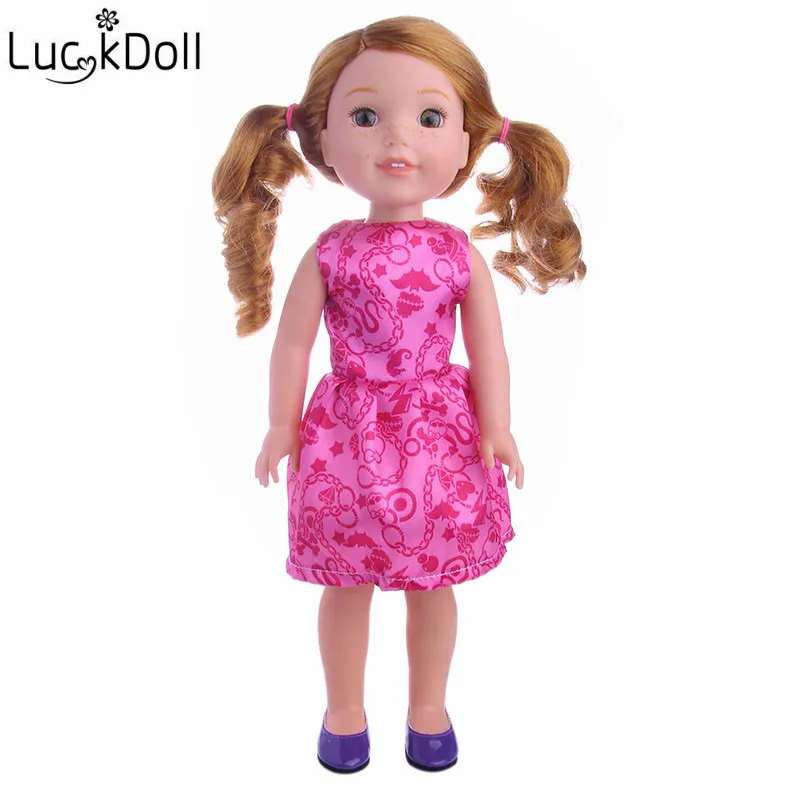LUCKDOLL милое розовое платье для посадки 14 5 Дюймов Американская кукла Wellie Wishers