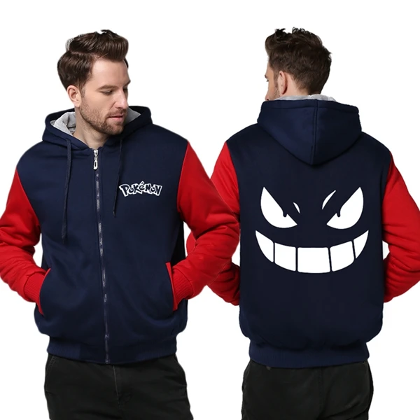 Красный Аниме унисекс утепленная толстовка на молнии пальто Gengar карман куртка с монстром свитшоты для мужчин и женщин верхняя одежда - Цвет: Красный