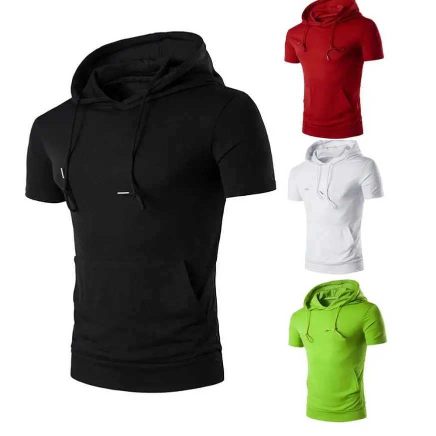 

Nice Vogue Summer Casual Hedging Tops Men Short-sleeved T-shirt With Hooded Blouse With Hooded New Casual Miesten T-paita #AA