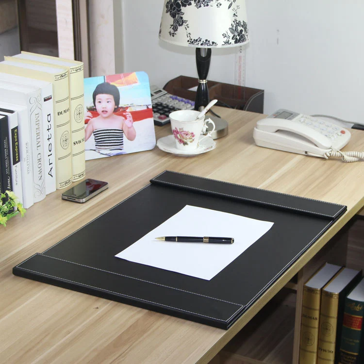 60x45 cm large double clip wooden leather office desk organizer writing board pad keyboard mat file folder black brown 236A