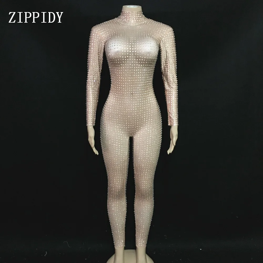Комбинезон Стразы серебристого цвета в 2 стилях Женский праздничный роскошный