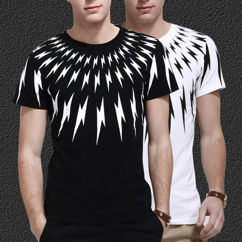 2015 новой весны и лета в Европе Америке Молния Футболка печати с коротким рукавом