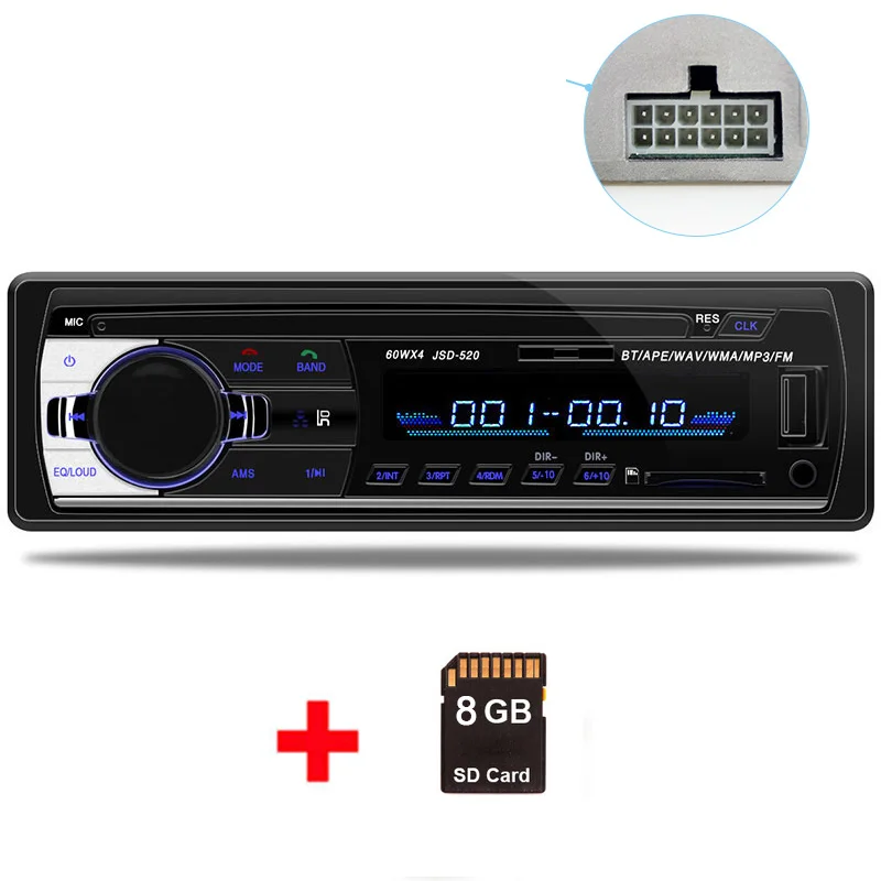 Add 8G TF Card 12 В Автомобильная Радио автомобильная стереосистема Bluetooth JSD520 In-dash 1 Din FM Aux вход приемник SD USB MP3 разъем iso Авторадио oto teypleri - Цвет: Add 8G TF Card